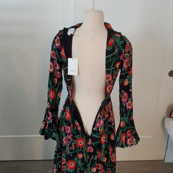 Misa Los Angeles Black/Red Floral Long Sleeve maxi Dress Size S new with tags - Picture 8 of 9